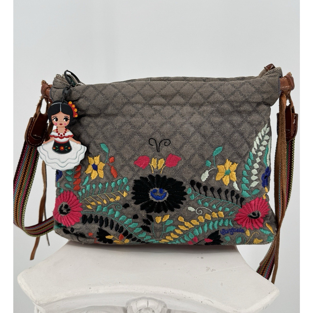 Viva Consuela Silverlake Playa Top Zip Crossbody Embroidered Bag